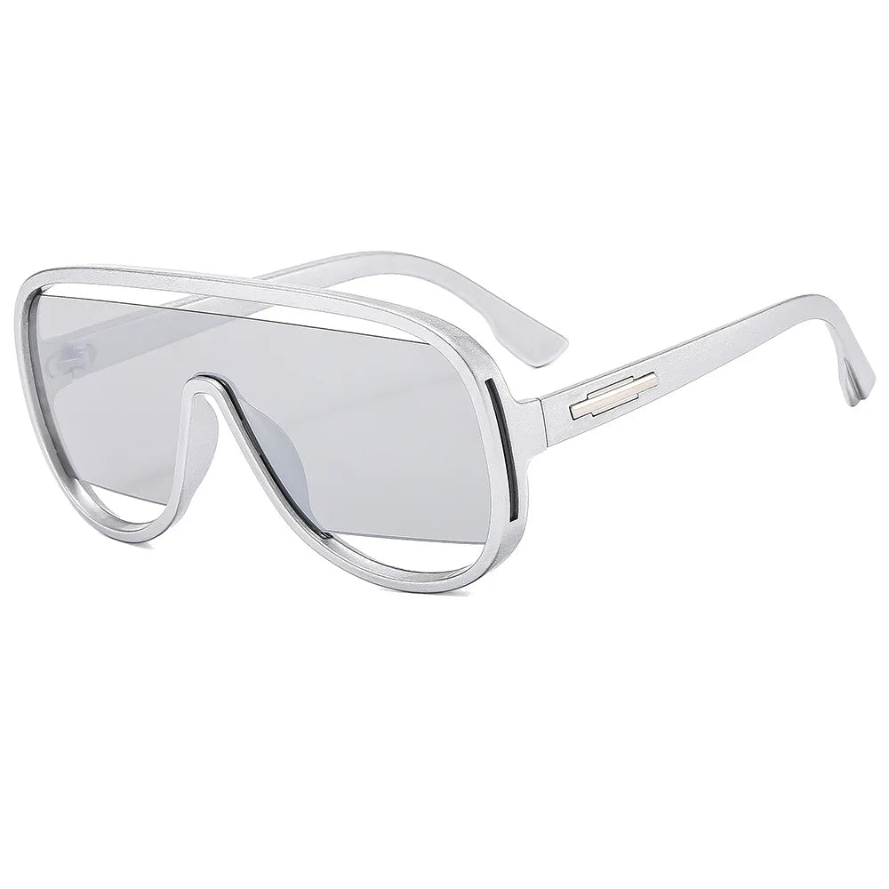 Fashion Oversized Pilot Men Unique Hollow Sunglasses Women Retro One Piece Gradient Mirror Shades UV400 Rimless Sun Glasses
