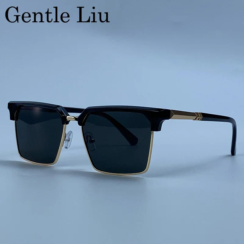 2026 Luxury Designer Square Sunglasses Men Classic Vintage Black Gold Metal Frame Sun Glasses Steampunk Driving Eyewear Shades