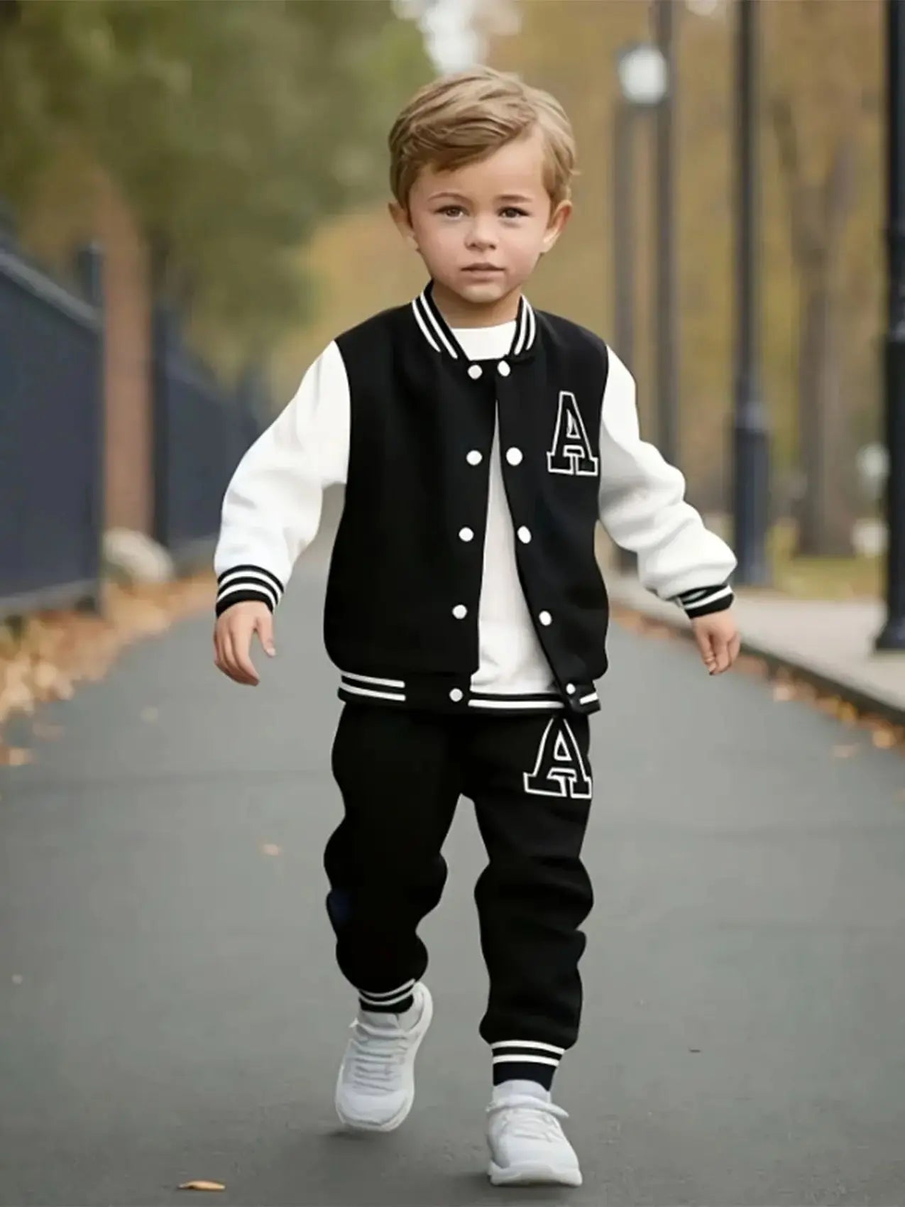 Boys' Black and White Letter "a" Varsity Jacket and Sweatpants
