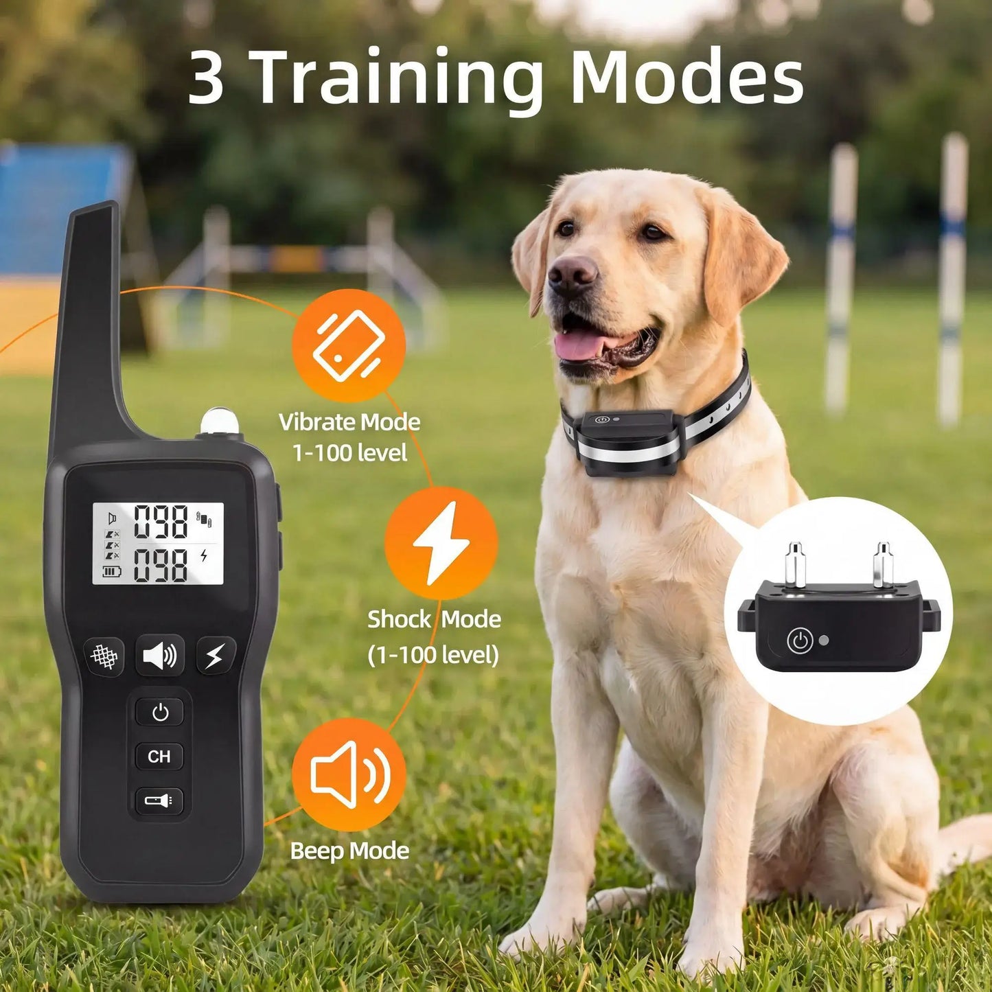 1000m Dog Training Collar IPX7 Waterproof Rechargeable Electric Shock