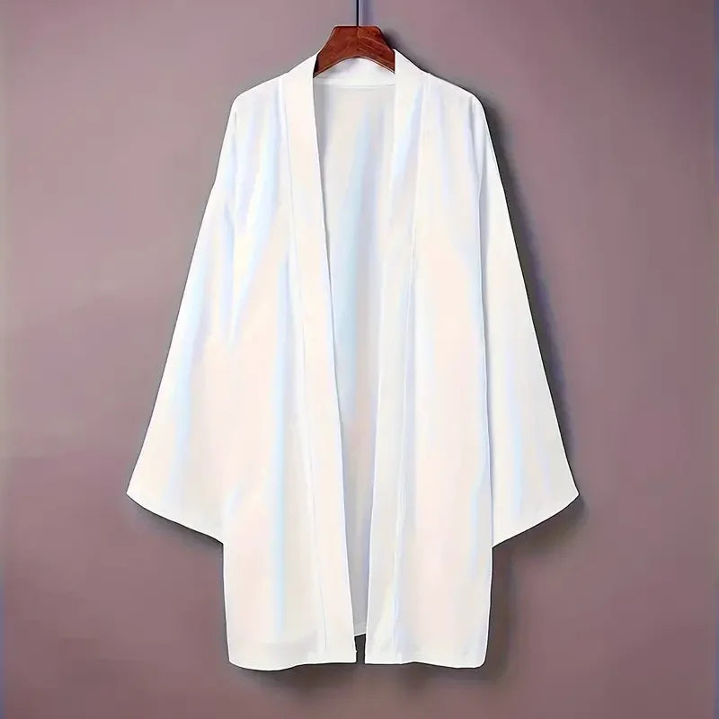 Men's Solid Color Long Sleeve Cardigan Long Kimono Shirt Asian Traditional Wear Yukata Haori Jacket Coat 6 Color Japanese Kimono