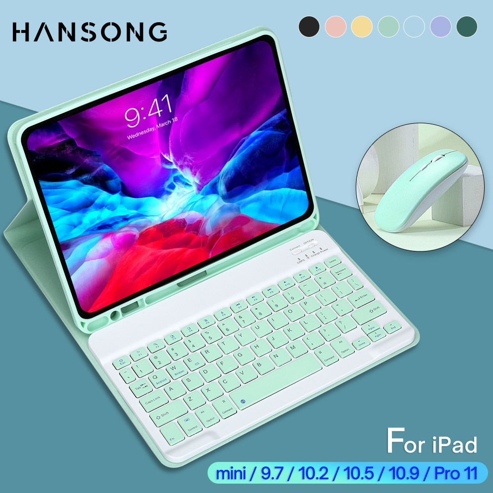 Funda de piel sintética para iPad con soporte y teclado