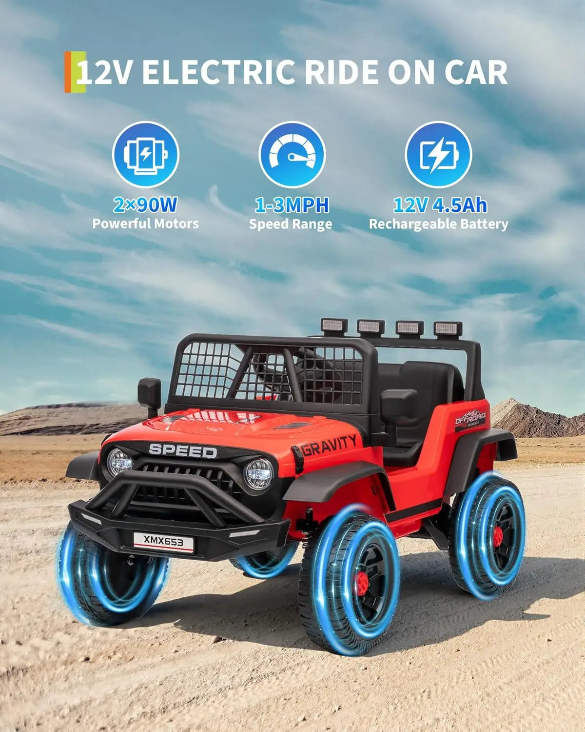 12V Kids Ride on Truck Car W/parent Remote Control, 3 Speeds