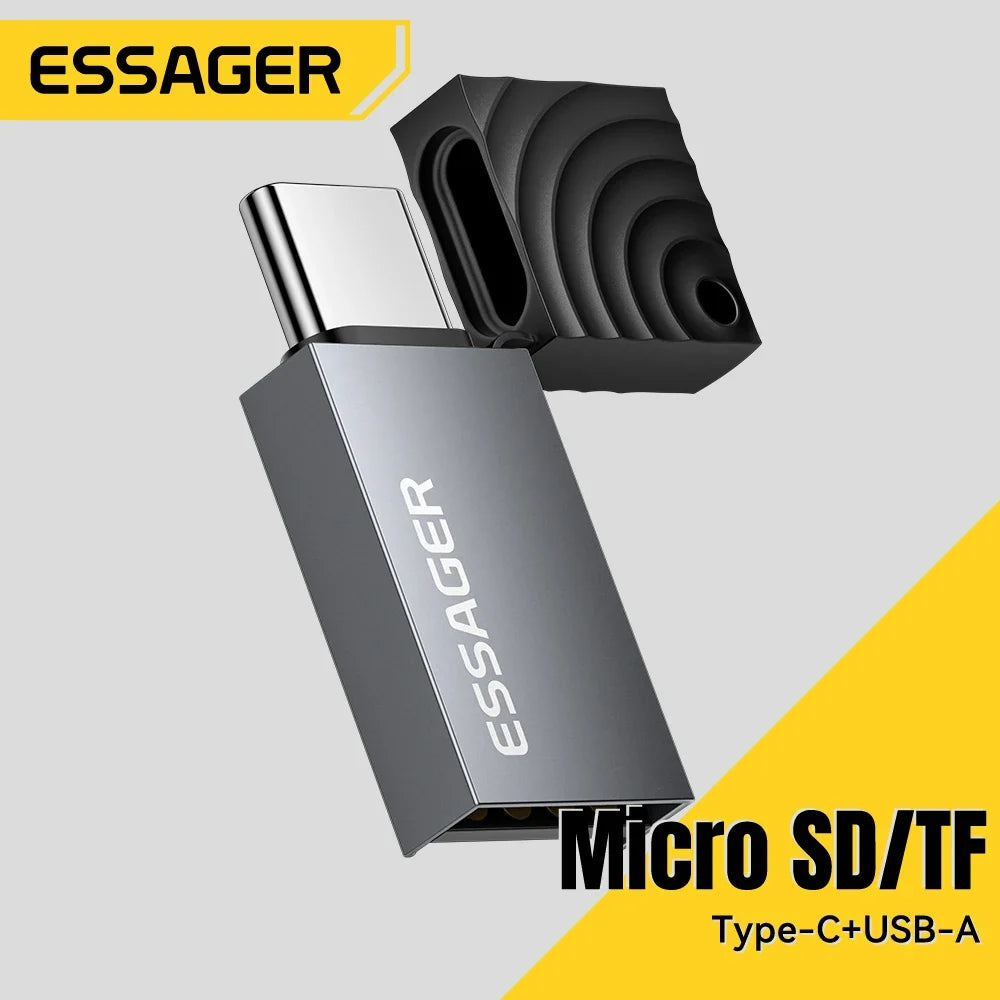 Essager 2-in-1 Mini Type C USB2.0 Card Reader Adapter Micro SD TF Memory Card Reader for iPhone 16 15 Pro Huawei Macbook iPad