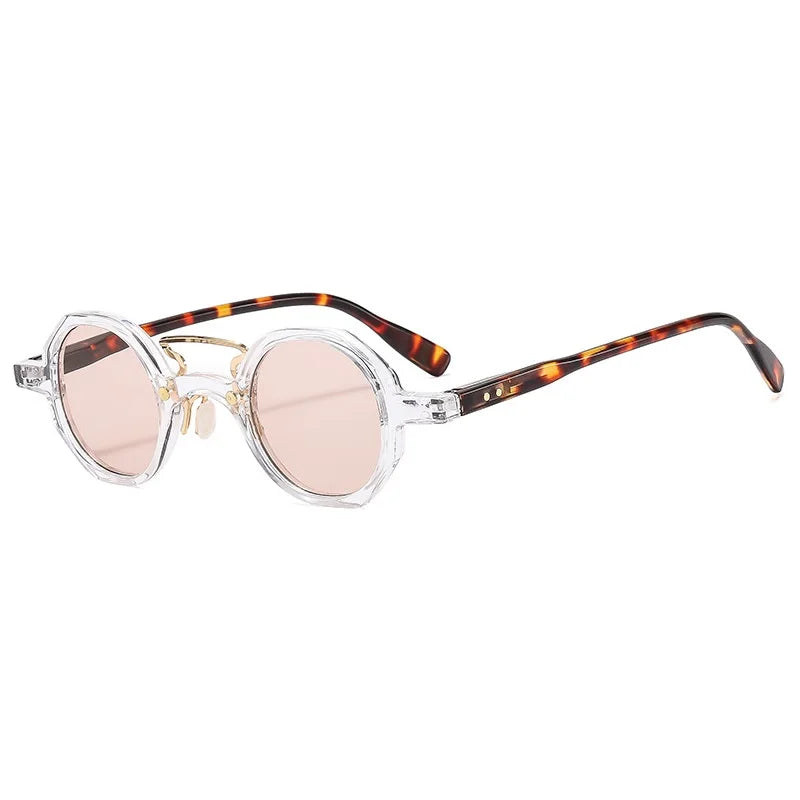 Vintage Small Round Women Sunglasses Fashion Clear Ocean Lens Shades UV400 Men Rivets Sun Glasses Oculus