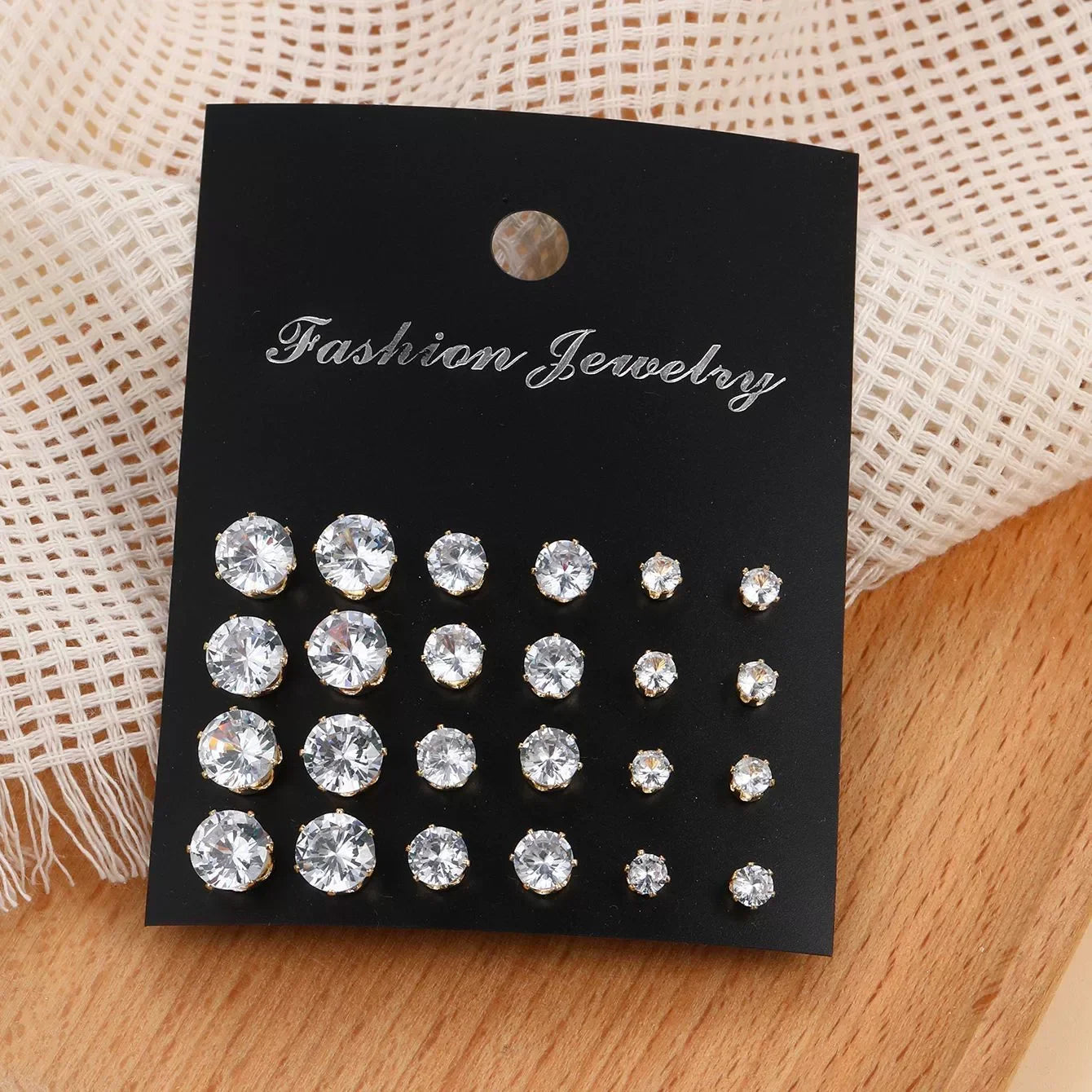 New 12 Pair Pack White Shiny Wedding Stud Earrings Set For Women Men Crystal Rhinestone Earrings Party Jewelry Accessories Gifts