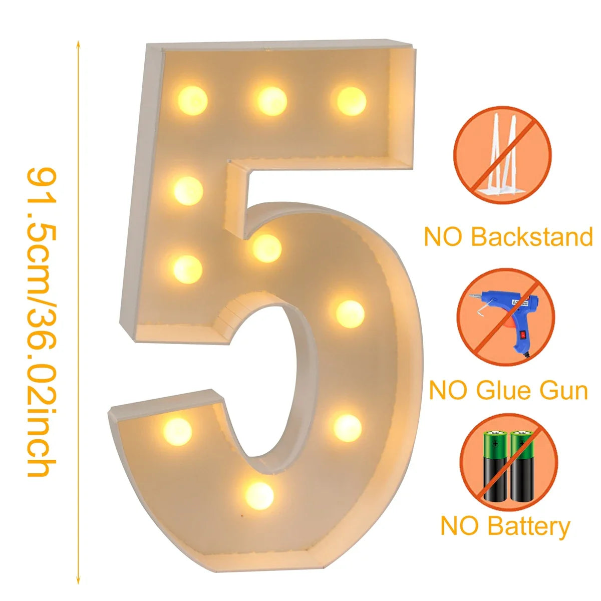 91.5cm Giant Led Light Birthday Number Figure 1st Birthday Anniversary Wedding Baby Shower Decor 30 40 50 Birthday Number Frame