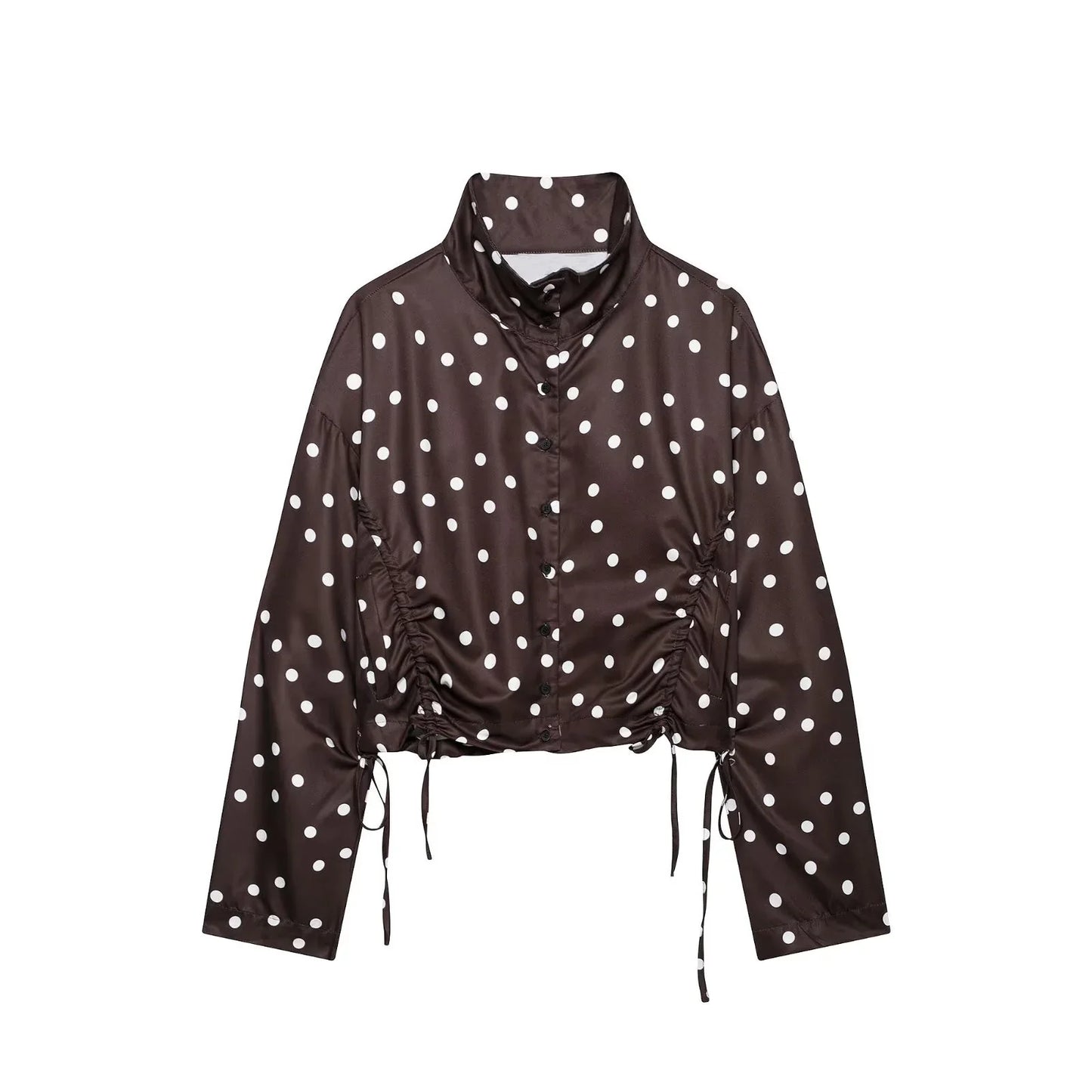 Women's Polka Dots Jacket with Tie New 2026 Spring Long Sleeve High Collar Loose Women Versatile Short Coats Chic Female Jackets