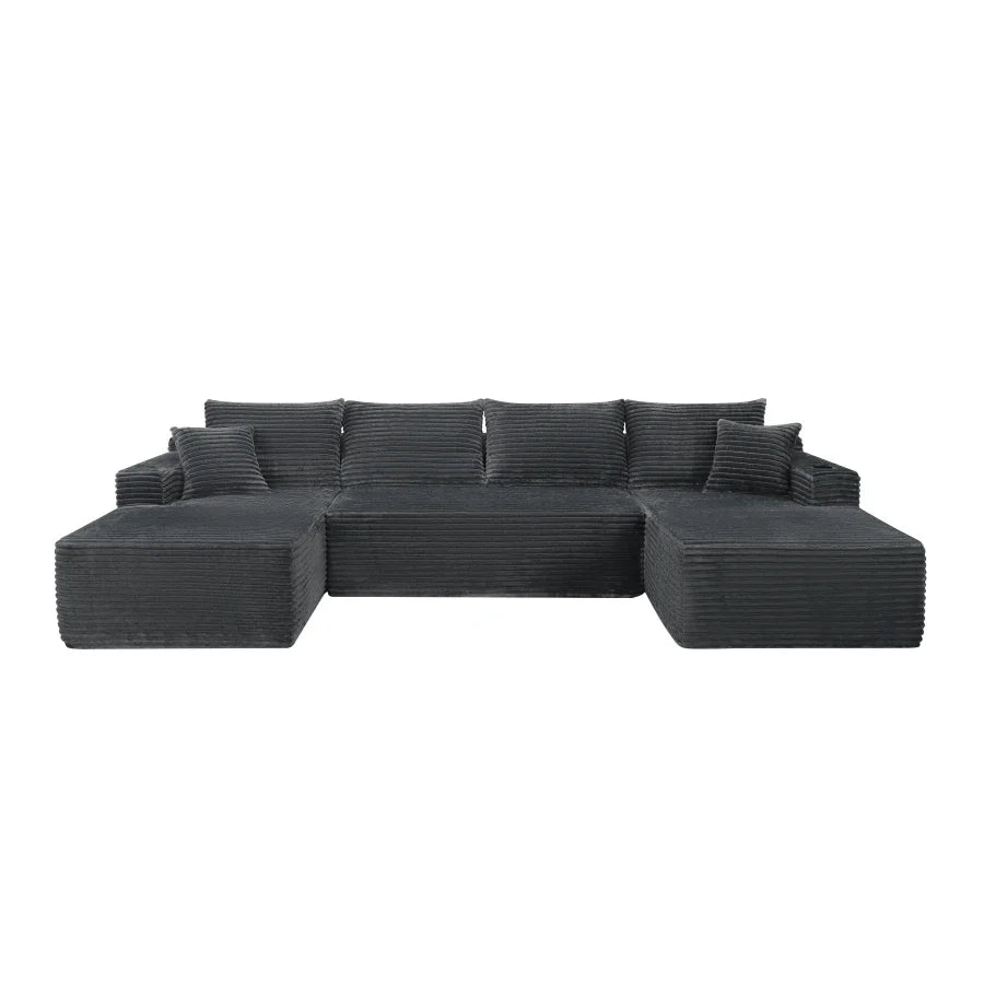 126" Cloud Sectional Sofa with U-Shape Chaise and Side Pockets and Cup holder, Modern Modular Design, Deep Seating, Upholstered