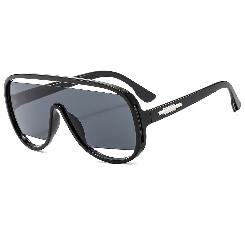 Fashion Oversized Pilot Men Unique Hollow Sunglasses Women Retro One Piece Gradient Mirror Shades UV400 Rimless Sun Glasses