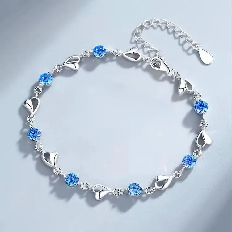 925 Sterling Silver Heart Shaped Necklace Bracelet Set for Women
