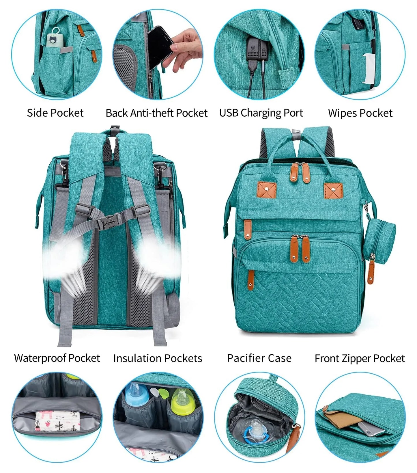 Baby Diaper Bags with Changing Station, Waterproof Large Capacity