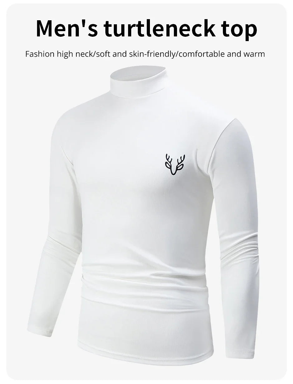 1/3 Pcs Men's White BottoMing Small Turtleneck Shirt In Autumn And Winter Casual Joker Fashion Long Sleeve T-Shirt Teenagers War