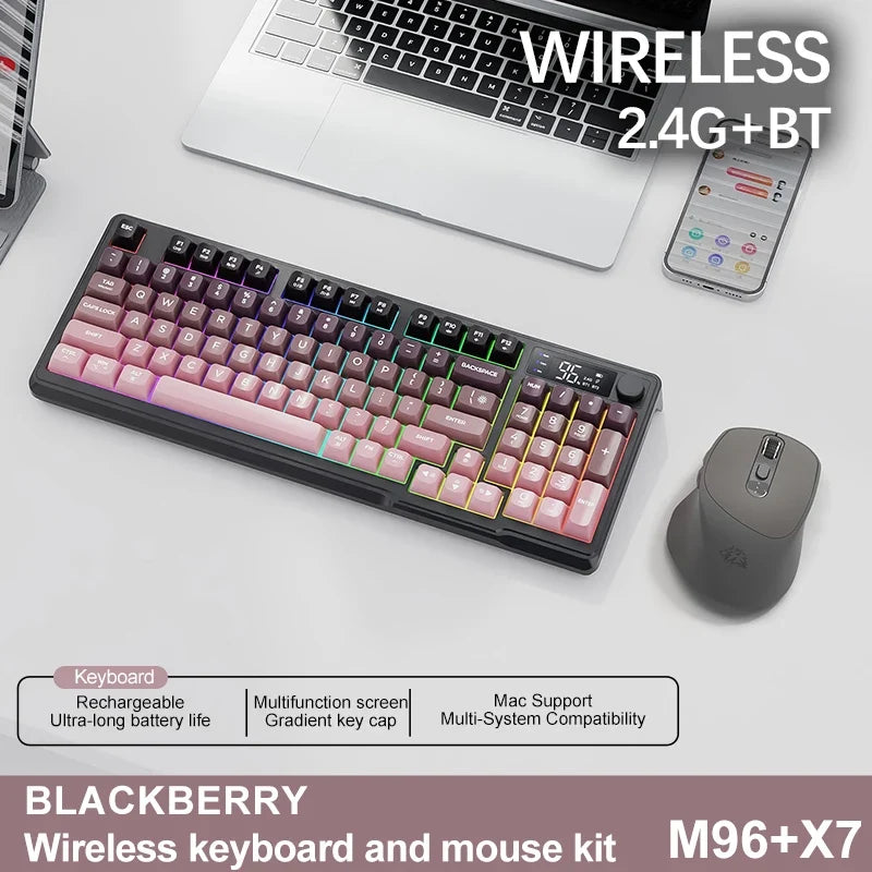 M96 Wireless Keyboard and Mouse Set, Bluetooth&2.4G, Smart Screen, 96 Keys, RGB, Silent Keyboard Mouse Combo