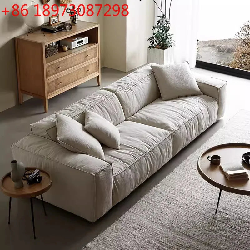 Linen fabric sofa small living room tofu block three-seater inline retro sofa