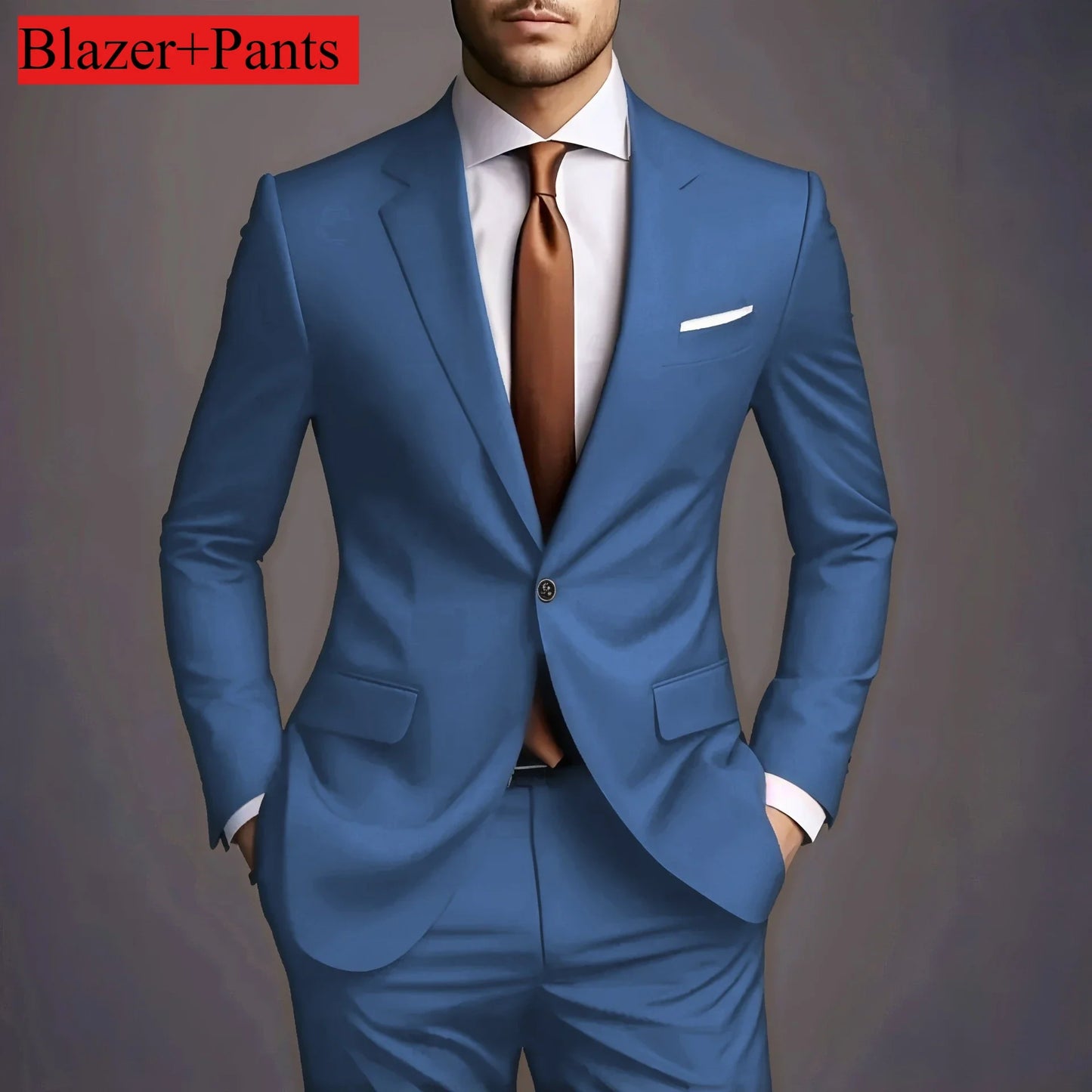 New Luxury Elegant Men's Suits 2 Piece Set Fashion Korean Casual Slim