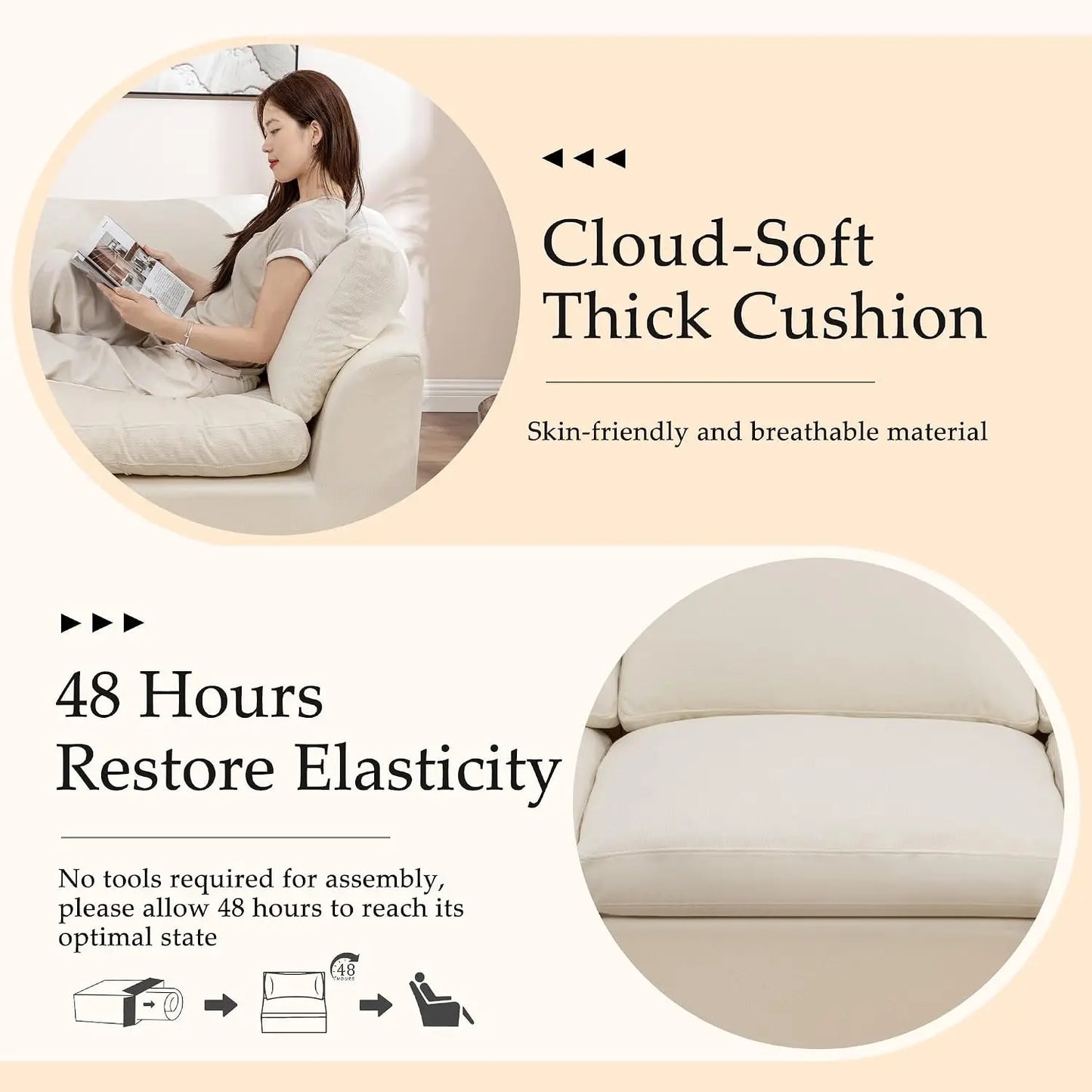 110" Modular Sectional Sofa with Ottoman, Deep Seat Fluffy Chenille L-Shape Couch for Living Room, Beige, Customized