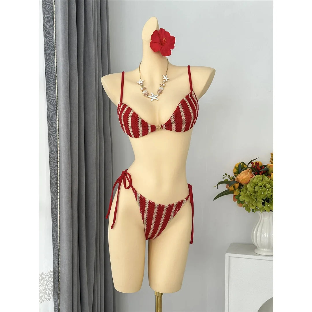 4PCS Striped With Long Sleeve Pants Bikini Female Swimsuit Women Swimwear Bather Bathing Suit Swim Four-pieces Bikini set K8072