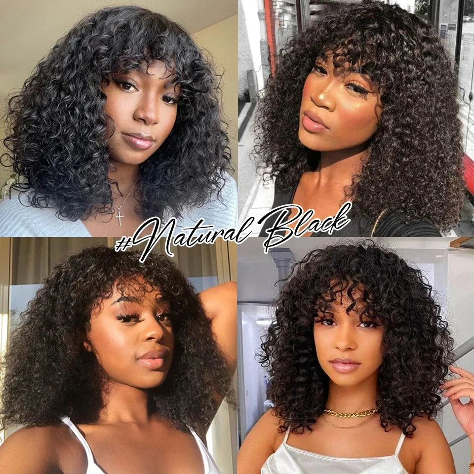 Pelucas de cabello humano Jerry Curly Short Pixie Bob Cut con flequillo, pelucas Remy Curly Bob para mujeres negras, peluca Full Machine Made #1B 1B/99J