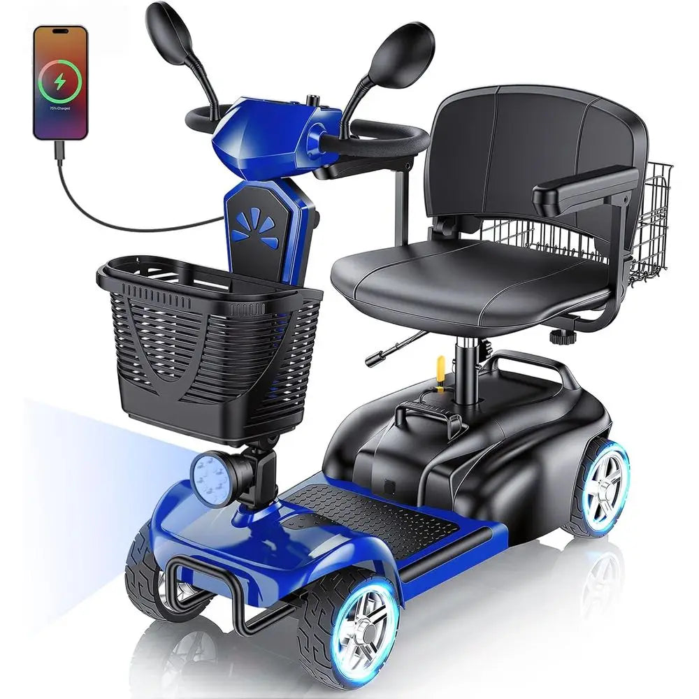 4-Wheel Electric Scooter with Dual Baskets, 350W Motor, Rotating Seat, USB Port,300Lbs, Customized
