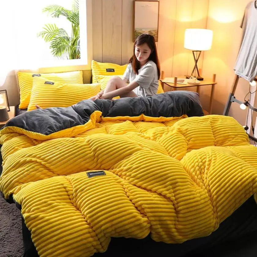 Warm Winter Duvet Cover Bedding Set Thick Solid Color Velvet Double Soft Quilt Cover Twin Queen King Comforter Cover Sets 220*24