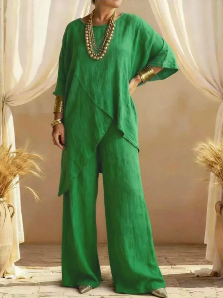 2026 Fashion Loose Women's Matching Sets Casual Half Sleeve Loose Tops And Wide Leg Pants 2 Piece Outfits Woman