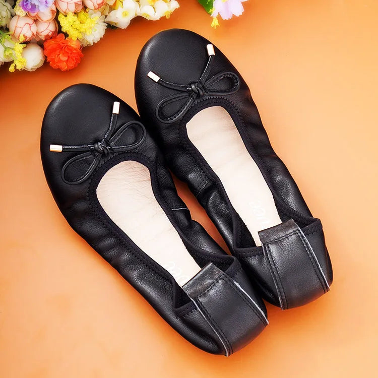 Four Seasons Loafers Genuine Leather Ballerina Flats Gommini Leisure Soft Bottom Stitching Color Women Shoes Size 35-43