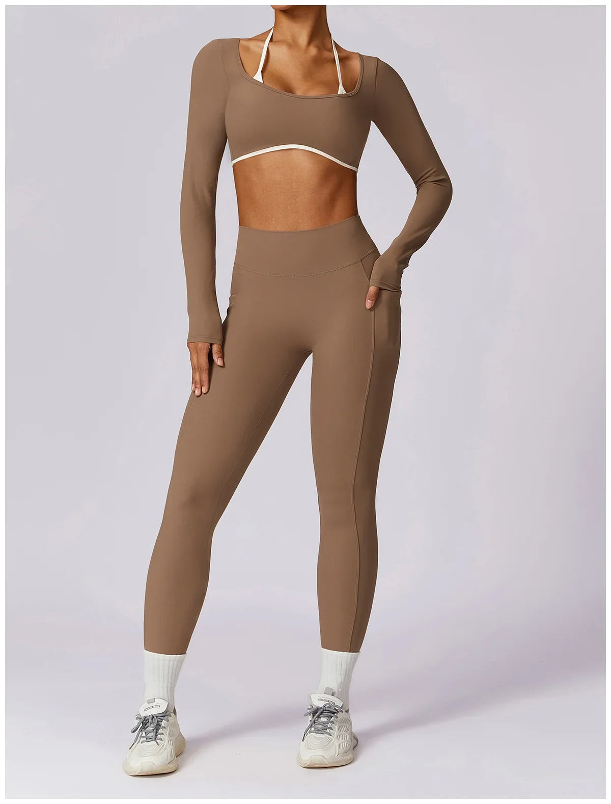 2-Piece Activewear Set – Long Sleeve Crop Top & Leggings