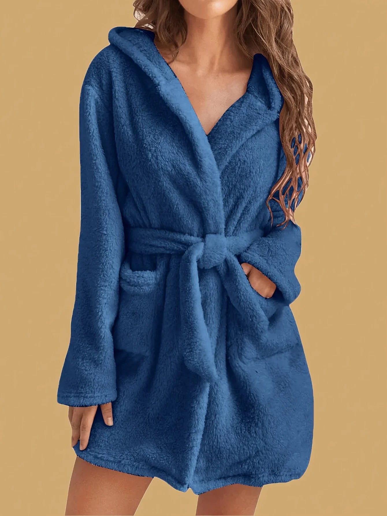 Women's Hooded Fleece Robe With Belt For Cozy Winter Home