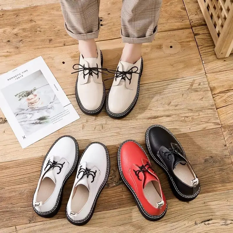 Retro Women Shoes Genuine Leather 2026 New Spring British Style Student Shoes Wild Thick Large Size 41 42 43 Ladies Oxford Shoes