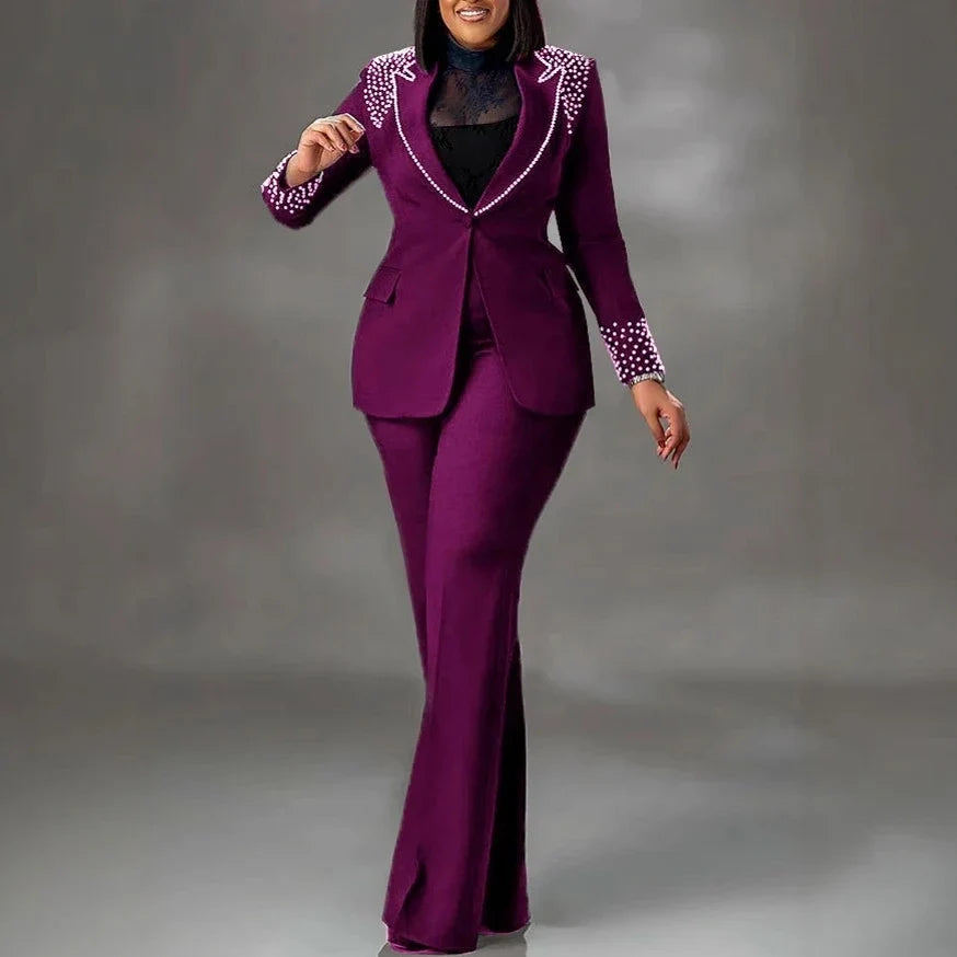 2 Pieces Women's Sets Autumn Winter Long Sleeve Pearl Blazers Suit Tops And Pants Suits Two Piece Set Tracksuit Outfit 2026