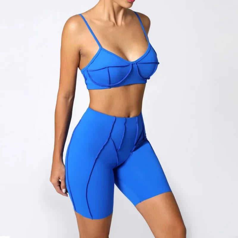 2-Piece Yoga Set – Open Back Sports Bra & High Waist Shorts
