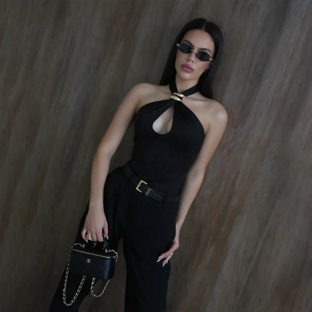 Summer Fashion Sexy Vest Top For Women Hollow Out Backless Twist Solid Cropped Y2k Top Patchwork Female Short Tank Top New 2025