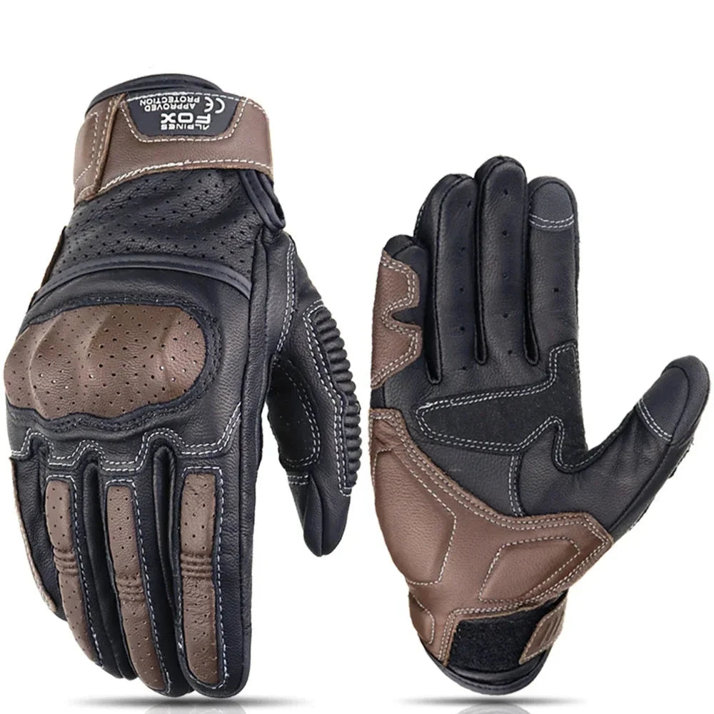 Vintage Leather Motorcycle Gloves Touchscreen