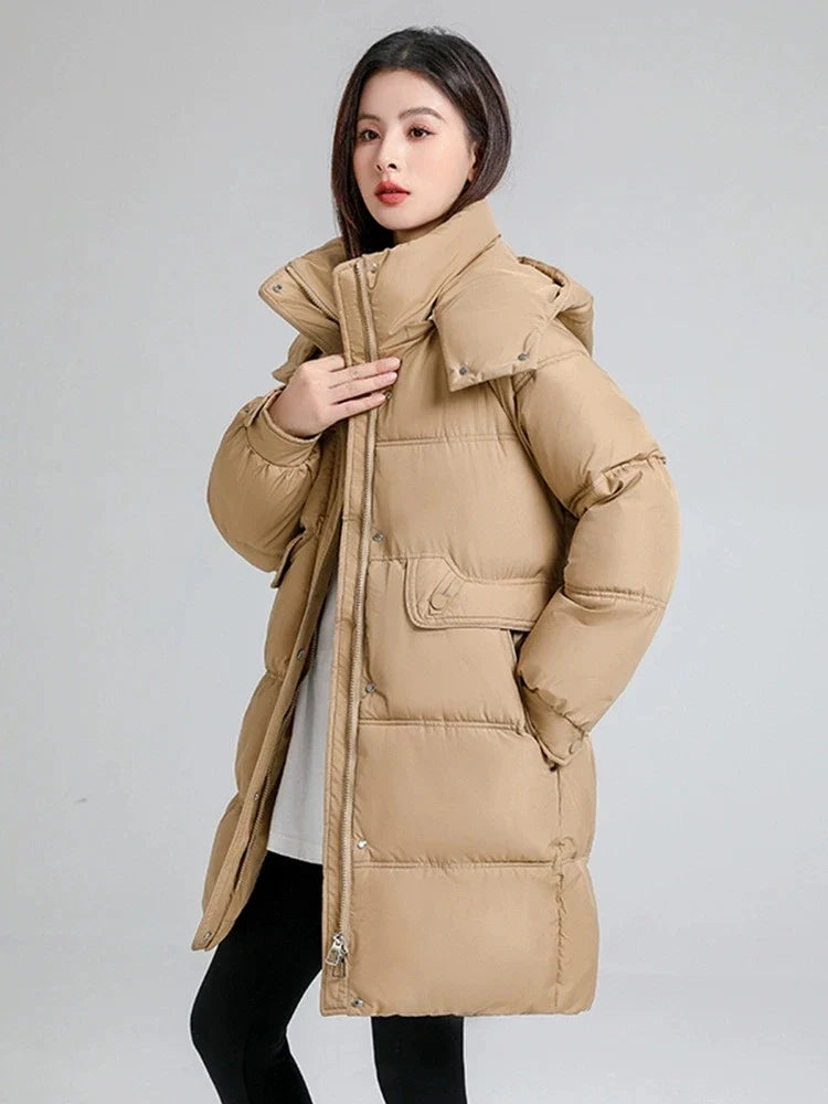 2025 New Women Warm Thicken Down Cotton Jacket Winter Women Long Cotton Coat Hooded Puffer Jacket Women Loose Plus Size Parkas