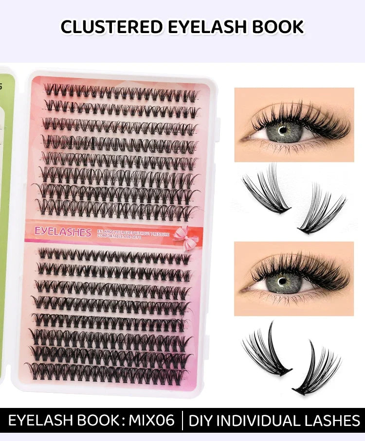 DINGSEN Eyelash Clusters Book Large Capacity Volume Individual Lashes Book Natural Long DIY Cluster Eyelash Extensions Makeup