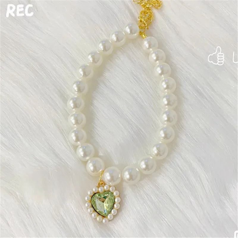 New Pet Collar Pearl Love Necklace Cat Jewelry Cute Collar Puppy Accessories Dog Chain Chihuahua Wedding Jewelry Stuff