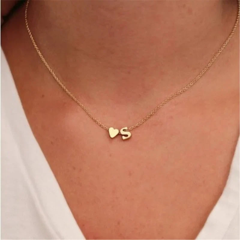 Fashion Tiny Heart Dainty Initial Necklace With Letter Name Choker Necklace For Women Pendant Jewelry Accessories Gift