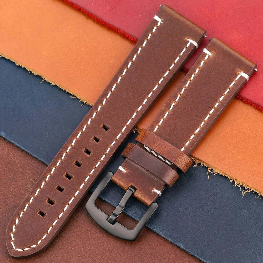 TicWatch Pro 5, Pro 3 & E3 Contrast-Stitched Leather Buckle Band