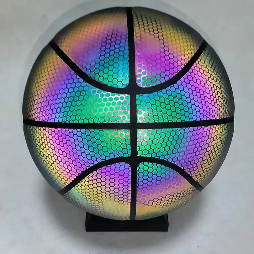 Luminous Basketball Ball Holographic Reflective Lighted Flash Ball PU Wear-Resistant Glowing Basketball Night Sports Game