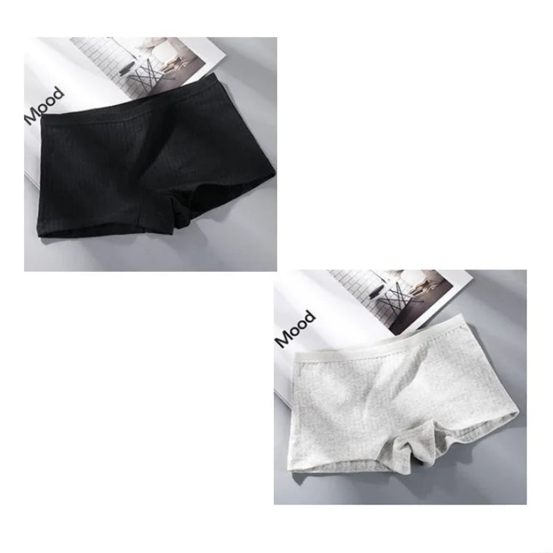 2pcs Womens Boxer Underwear Packs Soft Ribbed Cotton Boyshorts Female Safety Short Panties Plus Size M/L/XL