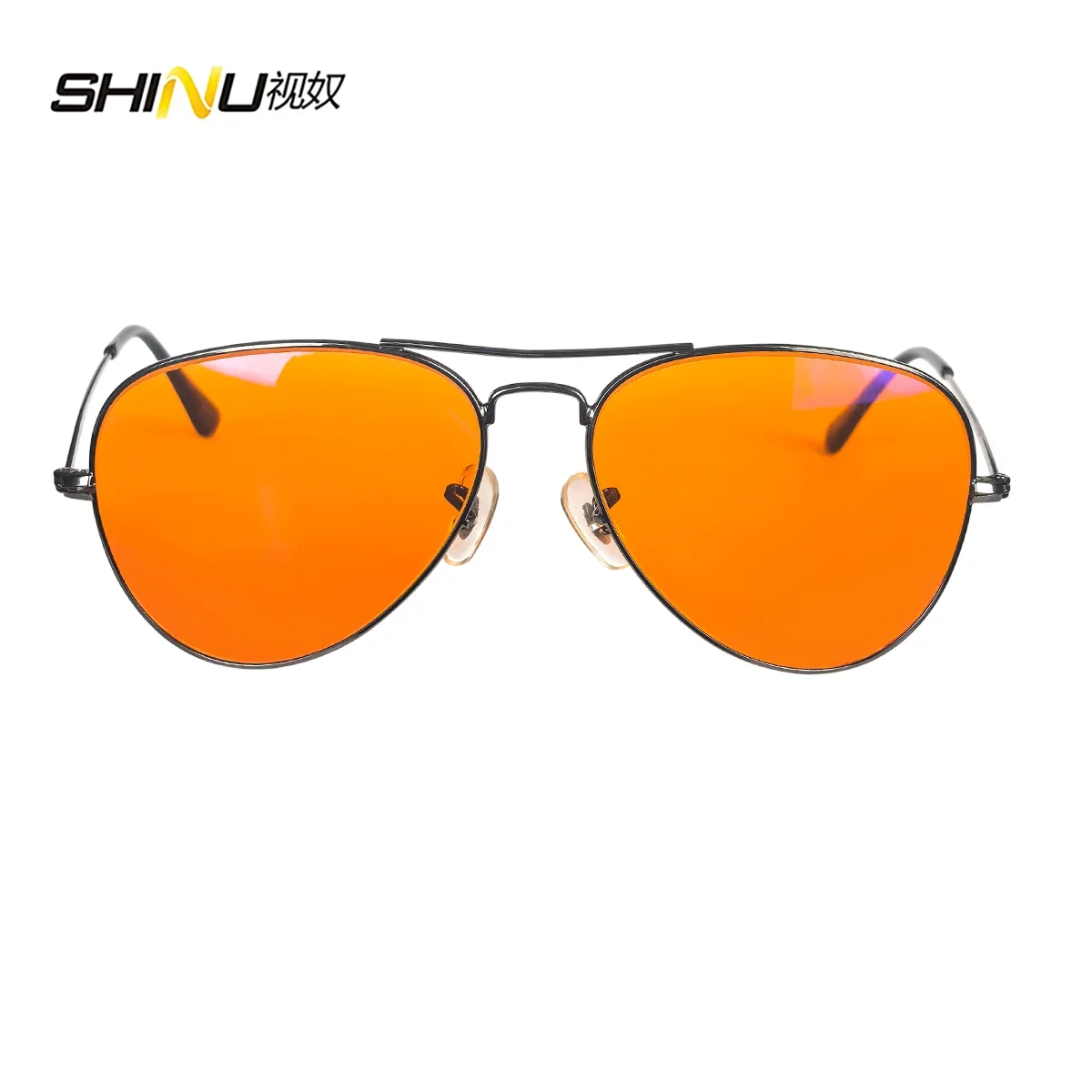 SHINU Anti Blue Light Lenses Glasses Men Orange Lens Glasses Blue Light Filter Better Sleep Rest Glasses Metal Frame Eyewear