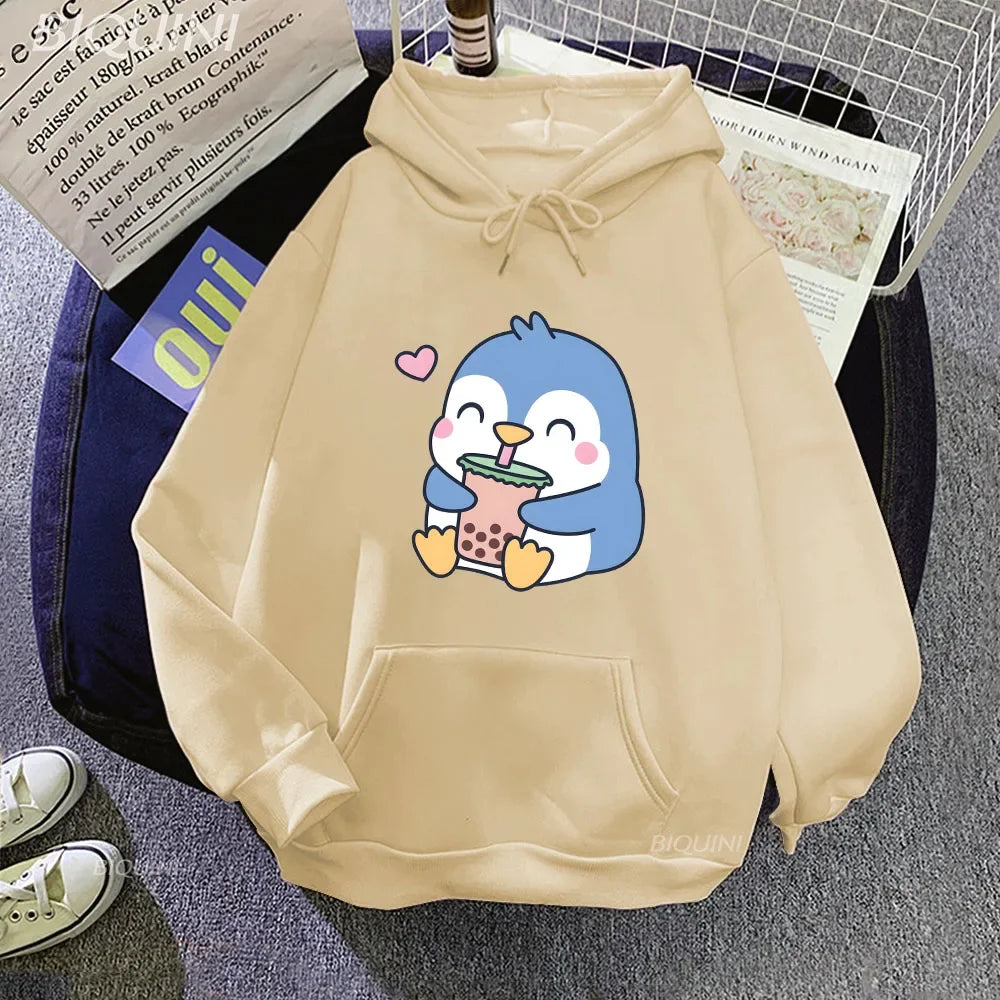 Sudadera con capucha de pingüino que ama el té de Boba