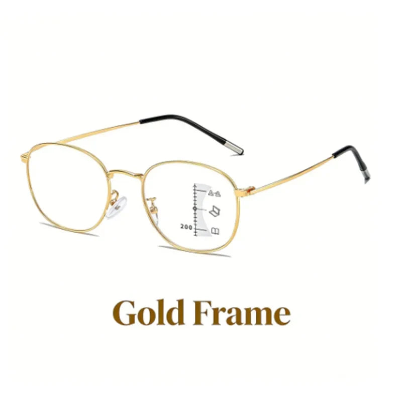 New Progressive Multifocal Reading Glasses for Both Near and Far Vision, Ultra-Light Metal Full-Frame, Anti-Blue Light, Suitable