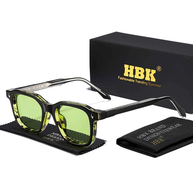 HBK Elegant Square Men's Sunglasses Fashion Frame Vintage Temple Tips Women's Travel Business Party Gift Glasses UV400