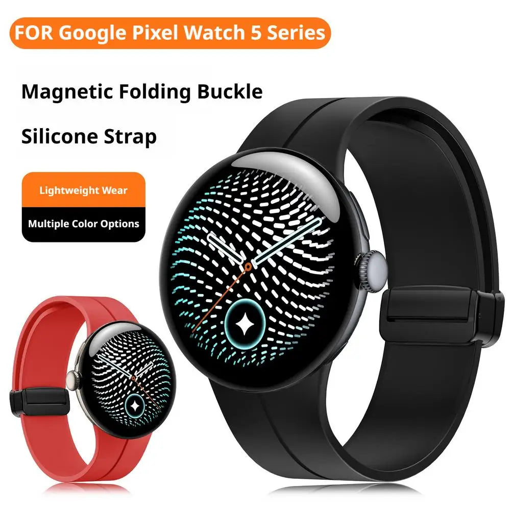 Google Pixel Watch 5, 4 & 3 Silicone Band, Magnetic Folding Buckle