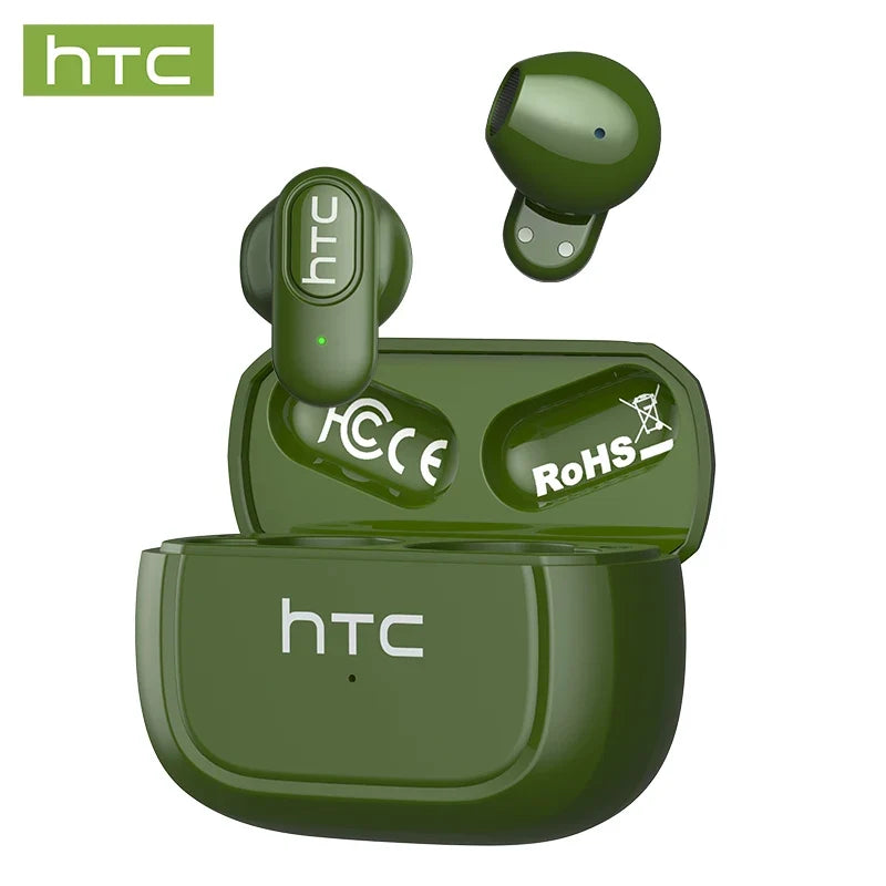 HTC NE51 Bluetooth Earphones TWS Mini EarBuds Sports Wireless Headphones Smart Noise Reduction Earbuds Green Black