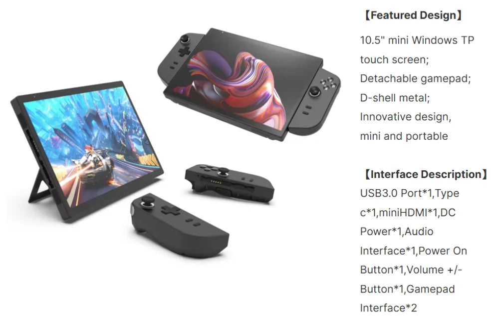 10.5" Handheld Gaming PC Intel N95 16GB RAM 512GB/1TB SSD Gaming PC Portable Mini Laptop with Detachable Gamepad Touch Screen PC