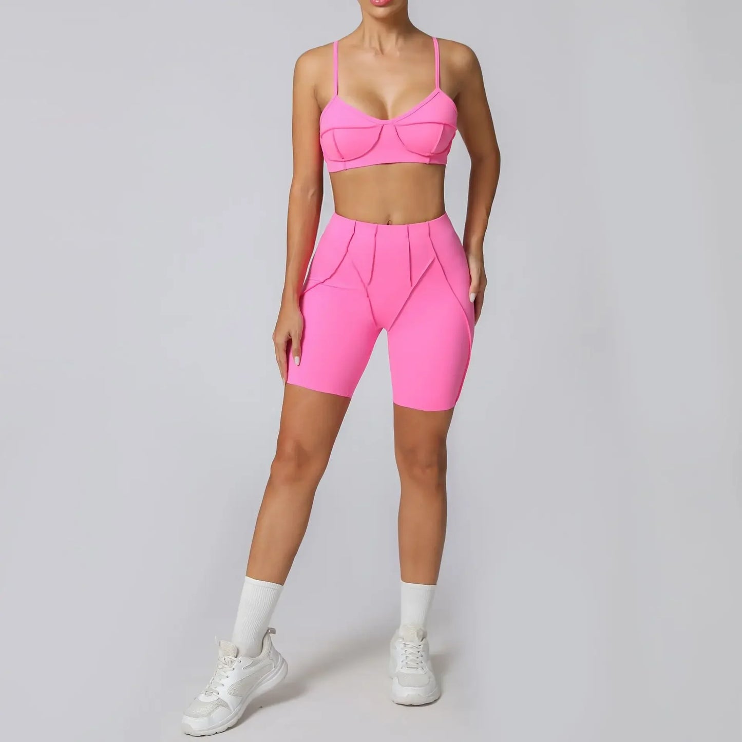 2-Piece Yoga Set – Open Back Sports Bra & High Waist Shorts