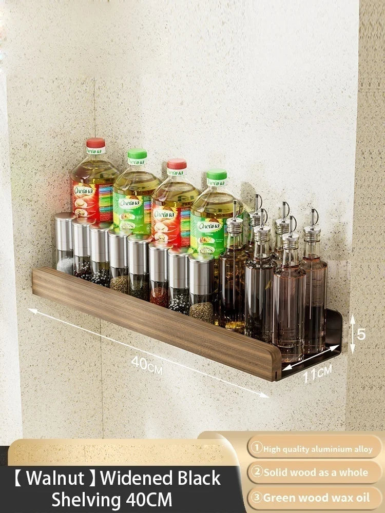 Wood Kitchen Organizer Mounted Spice Rack Kitchen Storage with Hooks for Condiments Kitchen Accessories